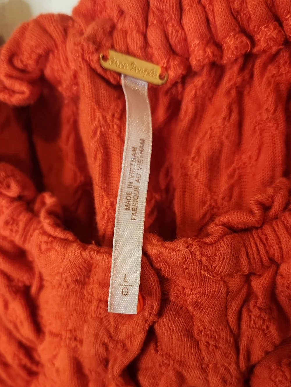 Free People Orange Textured Peasant Crop Top | Long Balloon Sleeves | Large